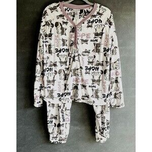 Grumpy Cat Pajama Set Women XL Pink Fleece Long Sleeve Sleep Set